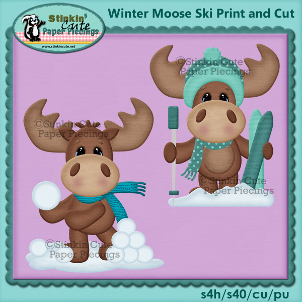 (S) Winter moose Skiing Print and Cut