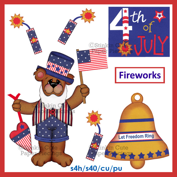 (S) 4th of July Bear Print and Cut