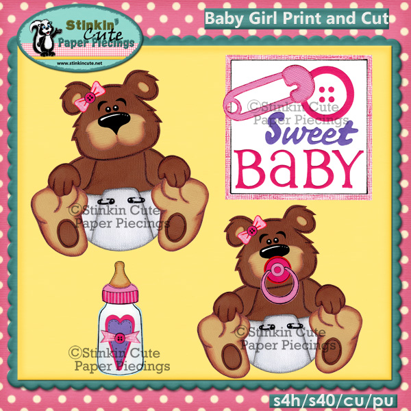 (S) Baby Girl Bear Print and Cut