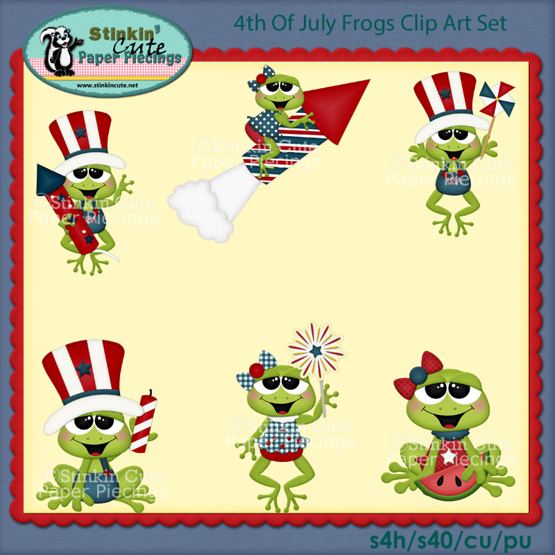 4th Of July Frogs Clip Art Set