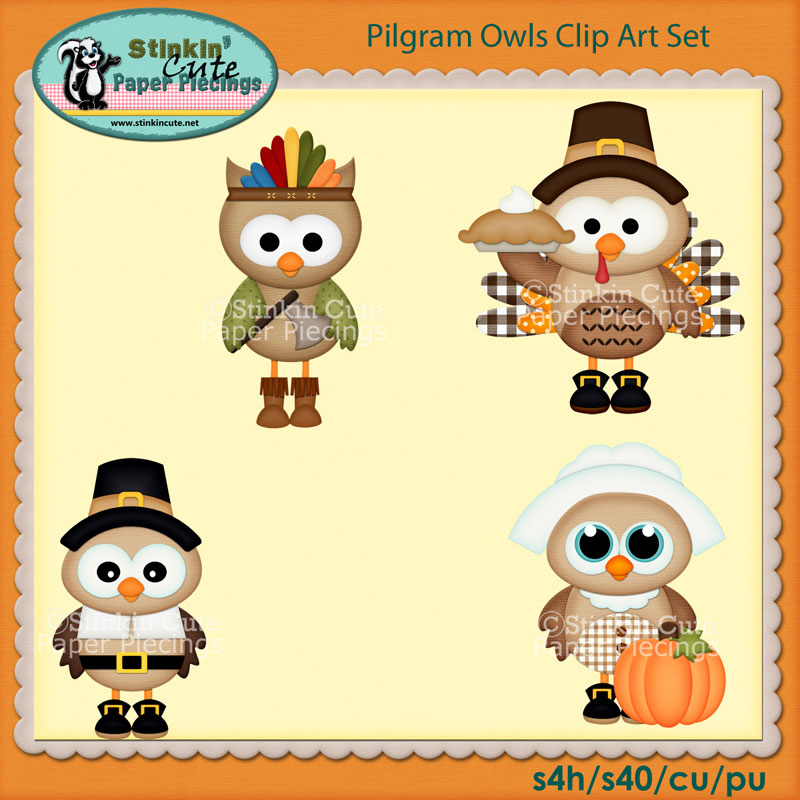 Pilgram Owls Clip Art Set
