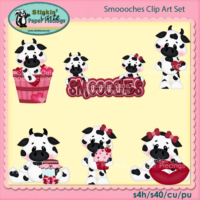 Smooches Cow Valentines Clip Art Set