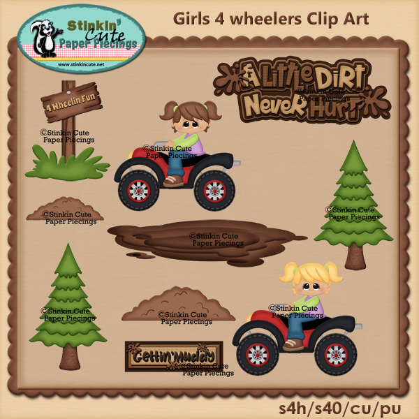 Girls 4 Wheeler fun Clip art