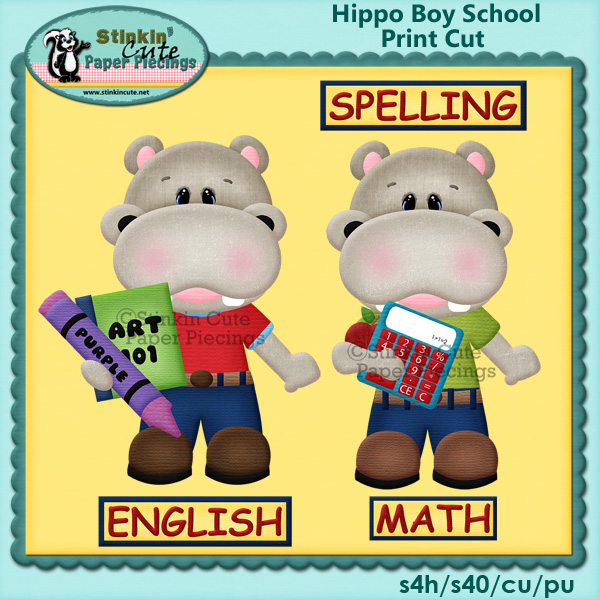 (S) Hippo School boy Print and Cut